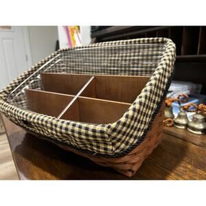Longaberger Desktop Organizer Basket with Khaki check Liner and Dividers